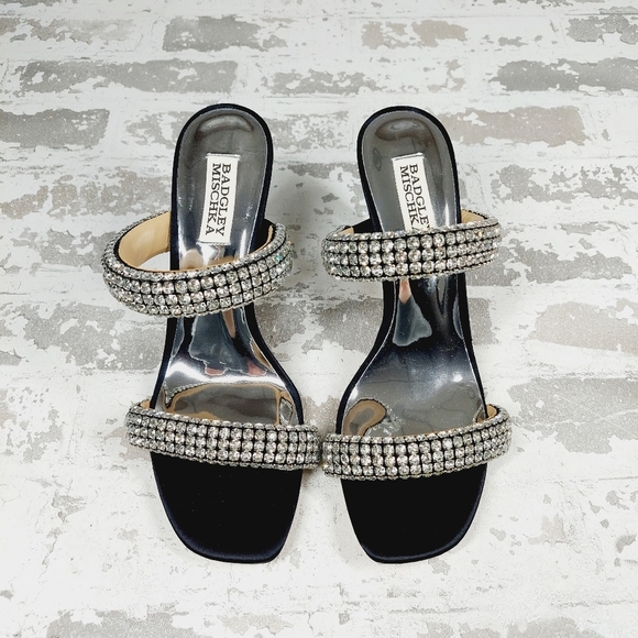 NEW Badgley Mischka Sade Black Rhinestone Heeled Summer Sandals A940 - Picture 8 of 11